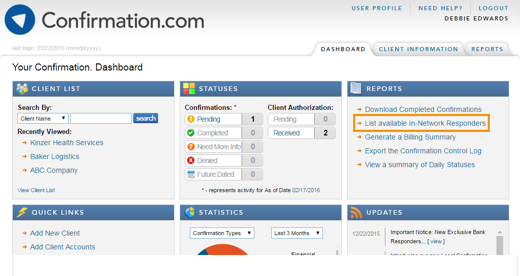 Dashboard List Available In-Network Responders